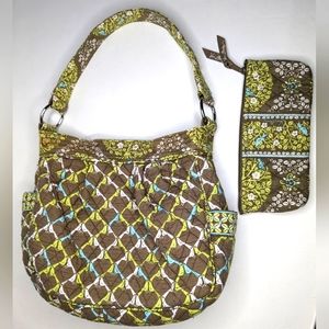 Vera Bradley shoulder bag & matching wallet blue birds green aqua U-1